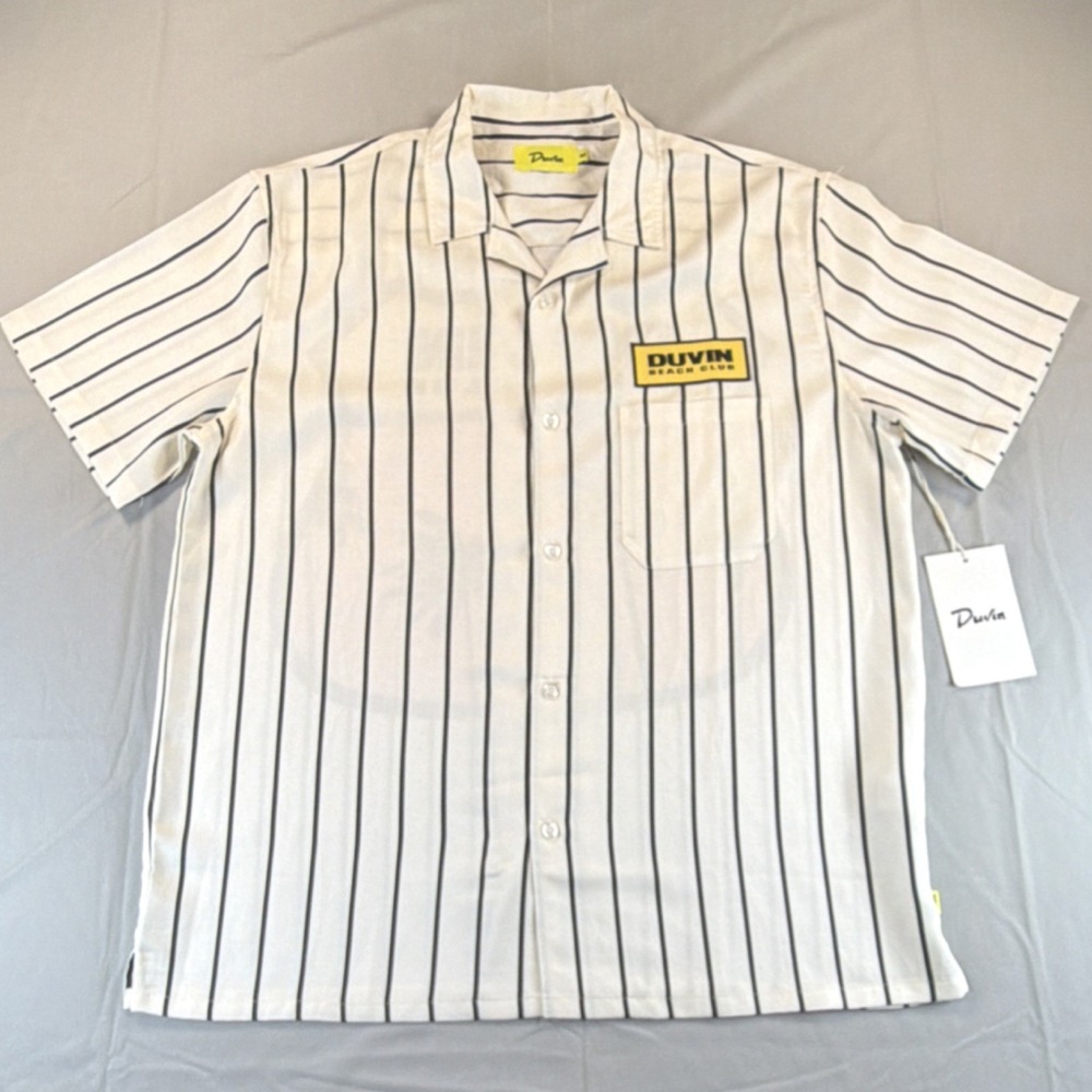Duvin Highway Buttonup Striped Shirt M Tencel Linen White Black Yellow NWT